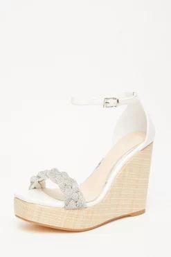 White Embellished Pleat Wedges 8 White Embellished Pleat Wedges -Women Clothing Sale 00100033267 XB scaled
