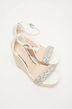 White Embellished Pleat Wedges 9 White Embellished Pleat Wedges -Women Clothing Sale 00100033267 XS