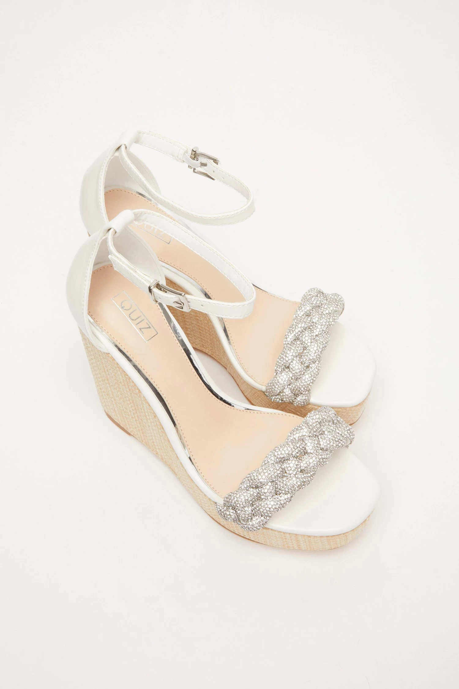 White Embellished Pleat Wedges 4 White Embellished Pleat Wedges - Image 4