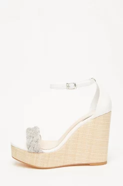 White Embellished Pleat Wedges
