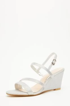 Silver Embellished Strappy Wedges -Women Clothing Sale 00100033290 XB