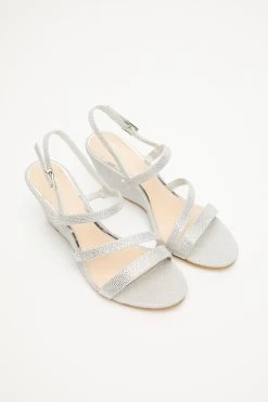 Silver Embellished Strappy Wedges -Women Clothing Sale 00100033290 XS