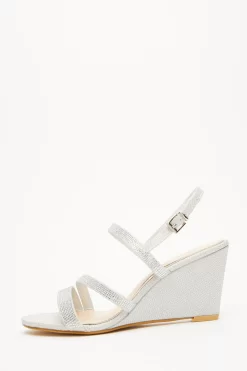 Silver Embellished Strappy Wedges