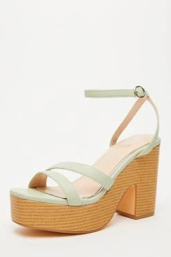 Sage Faux Leather Platform Heeled Sandals -Women Clothing Sale 00100033291 XB