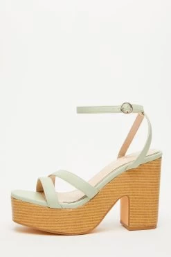 Sage Faux Leather Platform Heeled Sandals