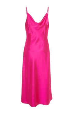 Hot Pink Satin Slip Midi Dress -Women Clothing Sale 00100033377 ZB scaled