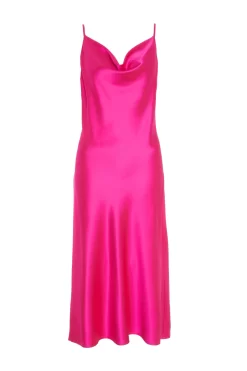 Hot Pink Satin Slip Midi Dress