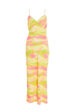 Lime Marble Print Tie Back Midi Dress