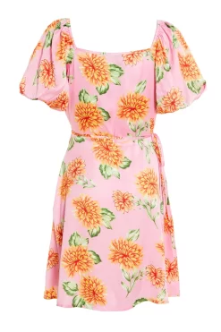 Pink Floral Satin Mini Skater Dress -Women Clothing Sale 00100034029 ZB scaled