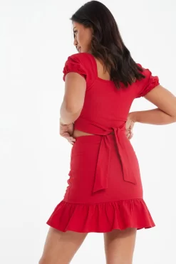 Red Ruched Mini Skirt -Women Clothing Sale 00100034082 XB scaled