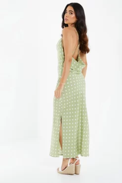 Sage Polka Dot Satin Midi Dress -Women Clothing Sale 00100034227 XB scaled