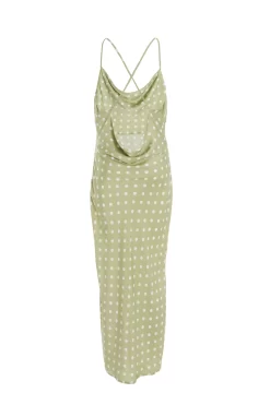 Sage Polka Dot Satin Midi Dress -Women Clothing Sale 00100034227 ZB scaled