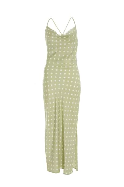 Sage Polka Dot Satin Midi Dress