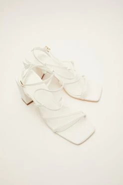 White Strappy Block Heeled Sandals -Women Clothing Sale 00100034553 XS