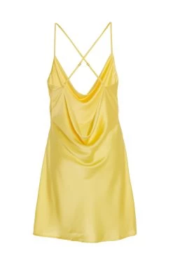 Yellow Satin Mini Dress -Women Clothing Sale 00100034722 ZB