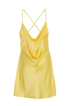 Yellow Satin Mini Dress -Women Clothing Sale 00100034722 ZB scaled