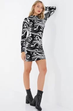 Black Marble Print Mini Jumper Dress -Women Clothing Sale 00100034803 XS scaled