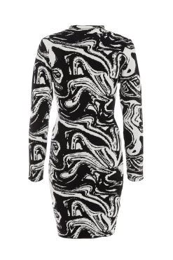 Black Marble Print Mini Jumper Dress -Women Clothing Sale 00100034803 ZB