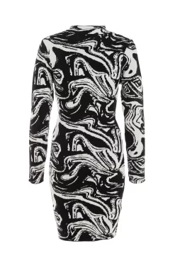 Black Marble Print Mini Jumper Dress -Women Clothing Sale 00100034803 ZB scaled