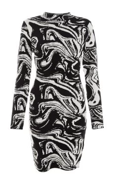 Black Marble Print Mini Jumper Dress
