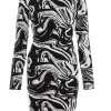 Black Marble Print Mini Jumper Dress