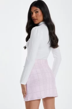 Pink Check Boucle Mini Skirt -Women Clothing Sale 00100034847 XB scaled
