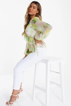 Yellow Floral Chiffon Peplum Top 9 Yellow Floral Chiffon Peplum Top -Women Clothing Sale 00100034854 XS scaled