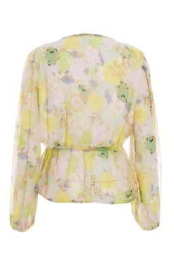 Yellow Floral Chiffon Peplum Top 10 Yellow Floral Chiffon Peplum Top -Women Clothing Sale 00100034854 ZB scaled