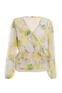 Yellow Floral Chiffon Peplum Top