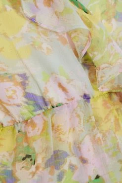 Yellow Floral Chiffon Peplum Top -Women Clothing Sale 00100034854 ZS