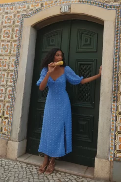 Blue Chiffon Polka Dot Midi Dress -Women Clothing Sale 00100034897 XS scaled