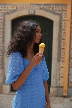 Blue Chiffon Polka Dot Midi Dress 11 Blue Chiffon Polka Dot Midi Dress -Women Clothing Sale 00100034897 ZS