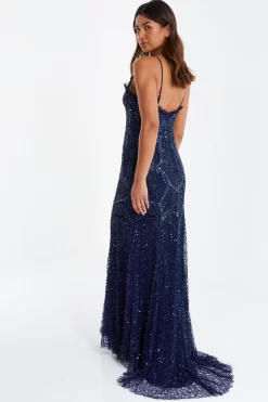Navy Sequin Maxi Dress -Women Clothing Sale 00100034938 XB scaled