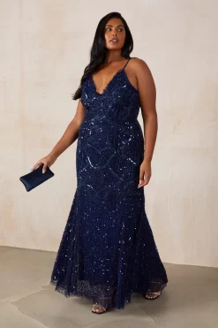 Navy Sequin Maxi Dress
