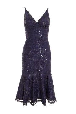 Navy Sequin Lace Midi Dress