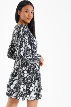 Black Animal Print Mini Dress -Women Clothing Sale 00100035021 XB