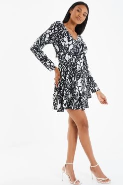 Black Animal Print Mini Dress -Women Clothing Sale 00100035021 XS