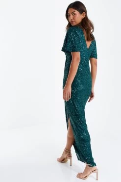 Green Sequin Batwing Maxi Dress -Women Clothing Sale 00100035142 XB