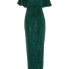 Green Sequin Batwing Maxi Dress
