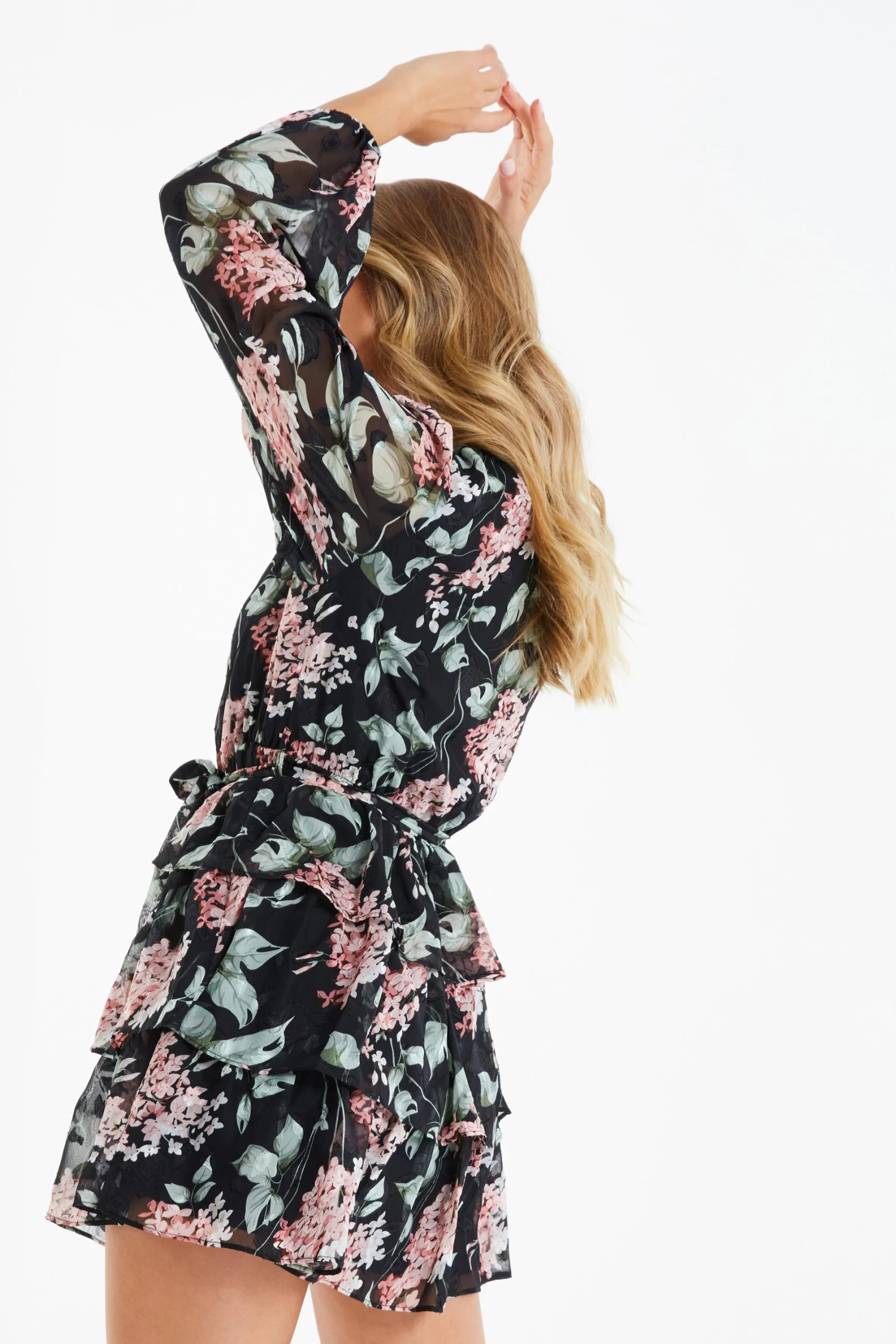 Black Floral Tiered Skater Dress 3 Black Floral Tiered Skater Dress - Image 3