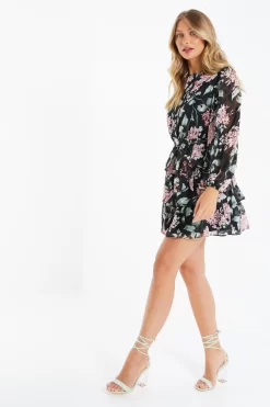 Black Floral Tiered Skater Dress 9 Black Floral Tiered Skater Dress -Women Clothing Sale 00100035157 XS scaled