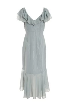 Grey Metallic Stripe Chiffon Midi Dress -Women Clothing Sale 00100035252 ZB