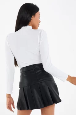 Black Faux Leather Pleated Mini Skirt -Women Clothing Sale 00100035283 XB scaled