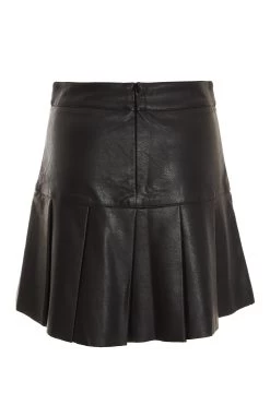 Black Faux Leather Pleated Mini Skirt 10 Black Faux Leather Pleated Mini Skirt -Women Clothing Sale 00100035283 ZB