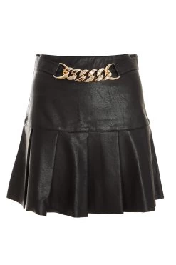 Black Faux Leather Pleated Mini Skirt