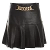 Black Faux Leather Pleated Mini Skirt