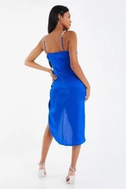 Royal Blue Satin Midi Dress 8 Royal Blue Satin Midi Dress -Women Clothing Sale 00100035292 XB