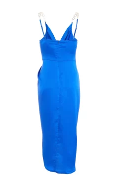 Royal Blue Satin Midi Dress -Women Clothing Sale 00100035292 ZB scaled