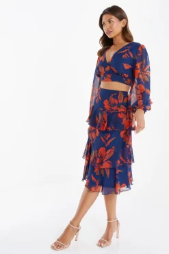 Orange Floral Chiffon Tiered Midi Skirt 9 Orange Floral Chiffon Tiered Midi Skirt -Women Clothing Sale 00100035490 XS scaled