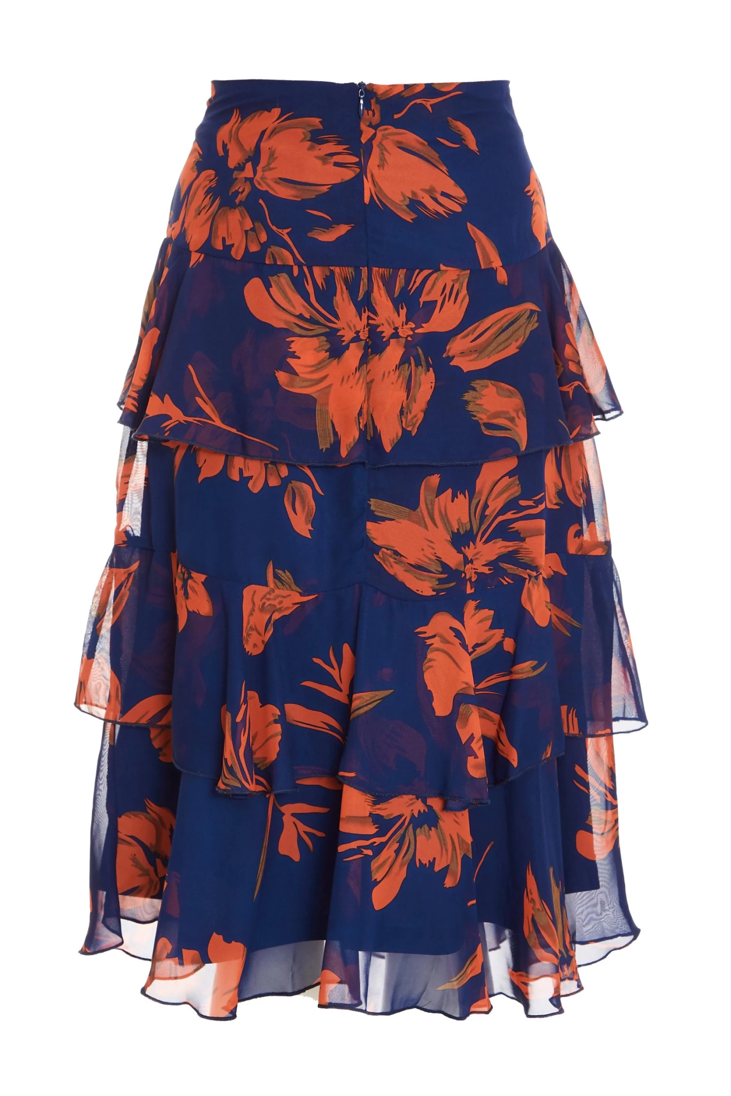 Orange Floral Chiffon Tiered Midi Skirt 5 Orange Floral Chiffon Tiered Midi Skirt - Image 5